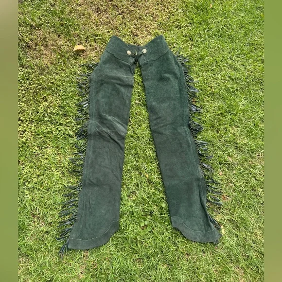 60s-70s Vintage Green Suede Chaps - Picture 1 of 15